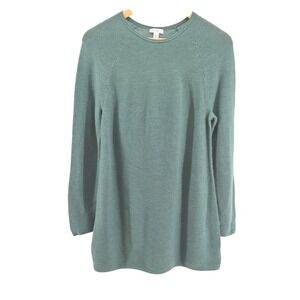 J Jill Merino Wool Washable Crew Neck Raglan Sleeve Sweater Teal Sz M Cozy Comfy